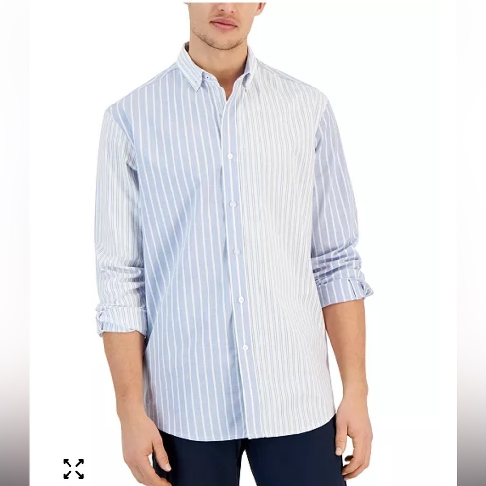 Club Room Men's Mixed Stripe Long Sleeve Button-Down Oxford Shirt Large New
